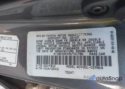 2003 Toyota Camry Le from USA, damaged, VIN 4T1BE32K33U741780